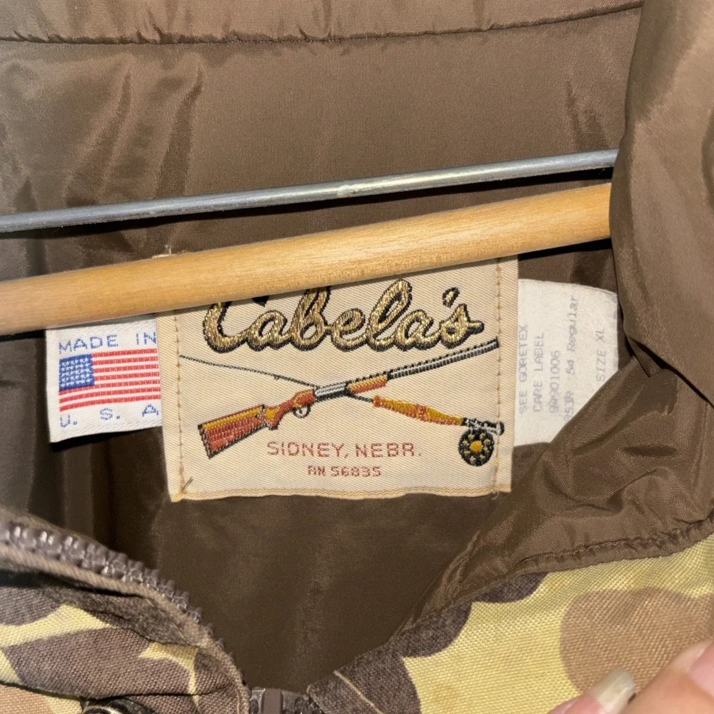 VTG Cabela's Jacket Mens XL Brown Duck Frog Camo Gore-Tex Hunting Parka 90s USA